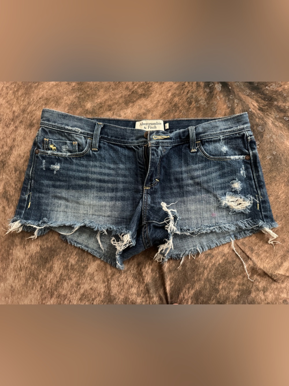 Abercrombie & Fitch Navy Blue Denim Shorts with Frayed Hem